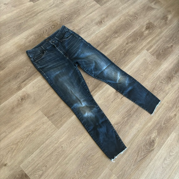 MOTHER High Waisted Looker Ankle Fray Jeans Raw Hem Dark Wash Night Owl Size 29 - Picture 9 of 12
